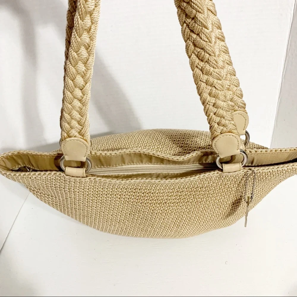 Lina Crocheted Shoulder Bag Braided Double Handles Solid Lining Zipped Closure